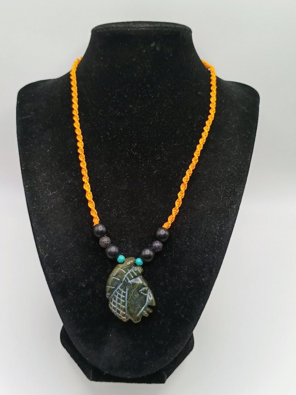 Macrame Necklace Pendant Hand Carved Natural Stone
